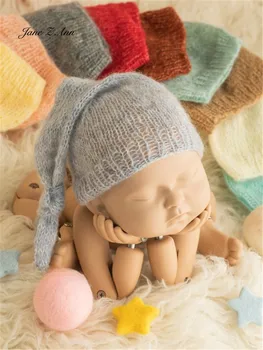 Naujagimio Fotografijos vientisos spalvos Keturis Sezonus Vilnonių Ilga Uodega Miega Skrybėlę Kūdikių Fotografija Mielas Pagrindinė Forma