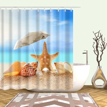 Pajūrio Vaizdingas Paplūdimys, Kriauklių Frabic Vandeniui Poliesterio Dušo Užuolaidos Žvaigždė Saulėlydžio Gamtos Peizažas Vonios Užuolaidų Dekoras