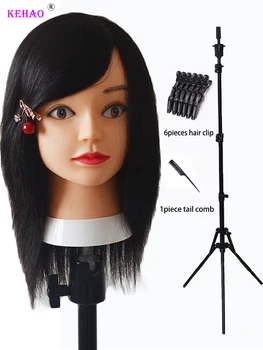 Moterų Manekeno Galva Su 100% Remy Human Hair Black Dėl Kirpyklų Mokinys Praktika Mokymo Lėlės Galvą Už Plaukų Stilius