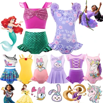 Disney Naujausias Maudymosi Kostiumėlis Kūdikiui Dirželis Mergaitės Atostogų Paplūdimio Drabužiai Cosplay Rapunzel Izabelė Elsa Undinėlė Ariel Plaukimo Kostiumas