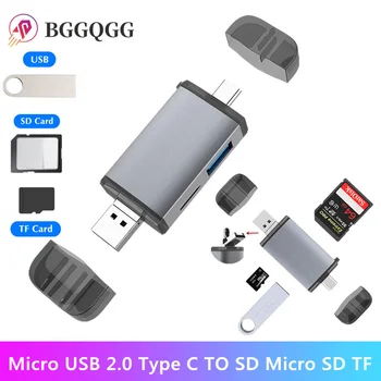 BGGQGG 6 in 1 Kortelių Skaitytuvas Micro USB 2.0 Tipas C SD Micro SD TF Adapteris Priedai OTG Cardreader Smart Atminties SD Kortelių Skaitytuvas