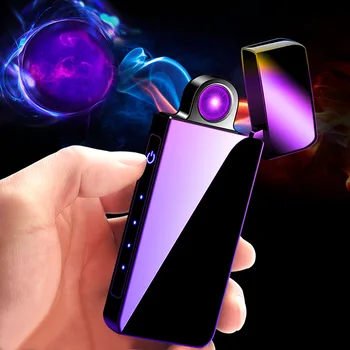 Dėmesio Naujas Produktas Sukasi Liepsna Lanko Lengvesni USB Įkrovimo Metalo Vėjo Paliesti pirštų Atspaudų Elektroninių Cigarečių Žiebtuvėlis