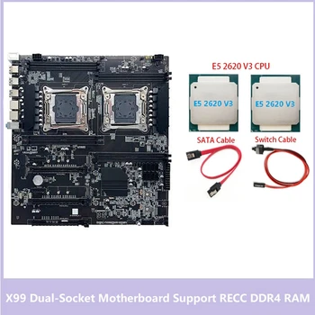 X99 Plokštė Darbastalio Plokštė LGA2011-3 Dual CPU Support RECC DDR4 Atmintį, 2XE5 2620 V3 CPU+SATA Kabelis+Switch Kabelis