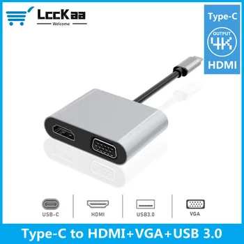 LccKaa USB C HDMI suderinamus c Tipo HDMI-suderinama 4K Adapteris VGA USB3.0 Audio video Converter PD 4-in-1 Perdavimo Adapteris