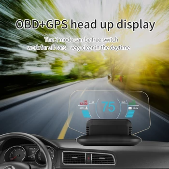 C1 OBD2 GPS Dual Sistema HUD Head Up Display Digital Multi-funkcija Spidometro Greičio Signalą Vandens Temperatūra Įtampos Projektorius