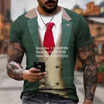 BIANYILONG Prekės Vasaros T-Shirt Juokinga Netikrą Kostiumas 3D Verslo Stiliaus Atspausdintas T-Shirt Vyrų Vasaros Mados trumpomis Rankovėmis