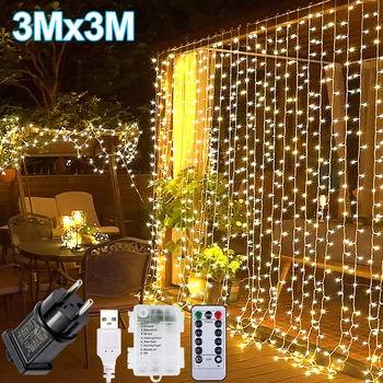 Es Kištuku LED Užuolaidų Žibintai 3x3M 300LEDs 8 Režimai 31V USB Powered Vandeniui Langų Dekoro String Žibintai, Vestuvių, Kalėdų Žiburiai