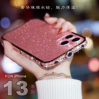 Bling Kalnų Krištolas Blizgučiai Kristalų Dimond Bumper Case For Iphone 13 12 11 Pro Xs Max Atveju, Metalinis Dangtelis Skirtas Iphone 7 8 Plus X Xr Se
