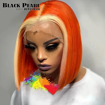 Oranžinis Akcentas Tiesiai Bob Perukai, Nėrinių Priekio Žmogaus Plaukų Peruką Už juodaodžių Moterų Tiesiai Trumpas Bob Žmogaus plaukų Nėrinių Perukai Ant Pardavimo