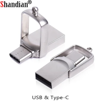 SHANDIAN Karšto Pardavimo 360° Flip 3-in-1 Mini Tipas-C USB Flash Drive 64GB 128GB Įvairių LOGOTIPĄ Galima Kompiuteris, USB 