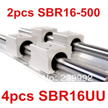 Greitas pristatymas SBR16 16mm linijinis vadovas komplektas : 2vnt SBR16-L500mm linijinis vadovas+4pcs SBR16UU linijinis guolis blokas CNC Dalys