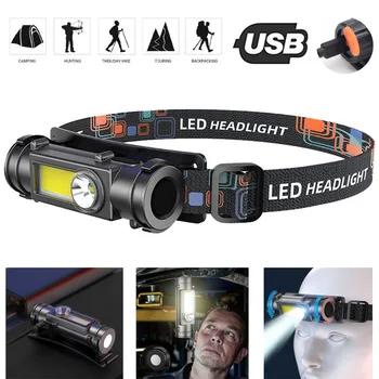 Nešiojamų COB LED Žibintai USB Įkrovimo priekinis žibintas 2 Režimai, Lauko Kempingas Žibintuvėlis Tikrinti Automobilio Šviesos su Magnetu Darbo Lemputė