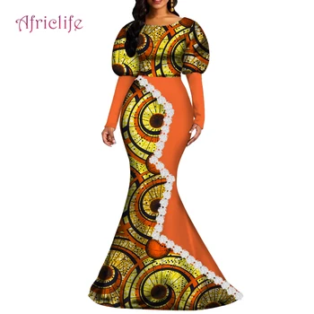 Afrikoje Drabužių Elegantiška Panele Žibintų ilgomis Rankovėmis Plius Dydis 100% Medvilnė, Plonas Dashiki Suknelės WY4688