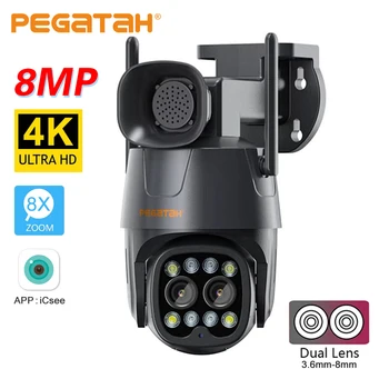 PEGATAH Wifi IP Camera PTZ 4MP 8MP Dvigubas Objektyvas 2,8 mm-8mm 8X Zoom Lauko AI Žmonių Sekimo Spalva Naktinio Matymo Namų Apsaugos Kamera,