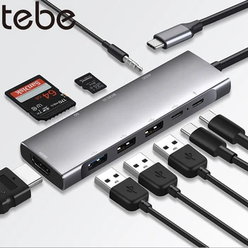 Tebe USB C Centru, iPad, Macbook Air Pro 9 1 Tipo c iki 4K HDMI Adapteris, Multi USB Skirstytuvo su 3.5 mm Aux SD/TF Kortelių Skaitytuvas