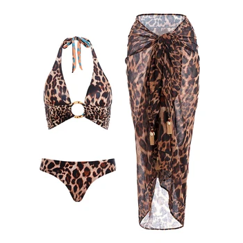 Leopardas Spausdinti Grįžtamasis Bikini Padengti Iki Dviejų dalių mažas Juosmens maudymosi kostiumėlis Vasaros Beach Sexy Push Up Bodysuit Maudymosi Kostiumą 2023